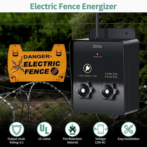 Electric Fence for Dogs, Livestock, Squirrels - 2-Mile/8 Acres, 0.1 Joule, Pulsating Shock
