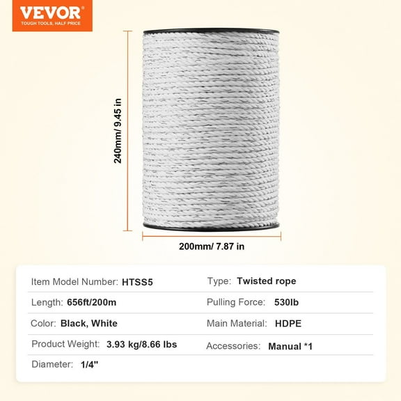 Electric Fencing Polywire 200M 656Ft for Horses Cattle and Livestock - Reliable Electric Fence Wire