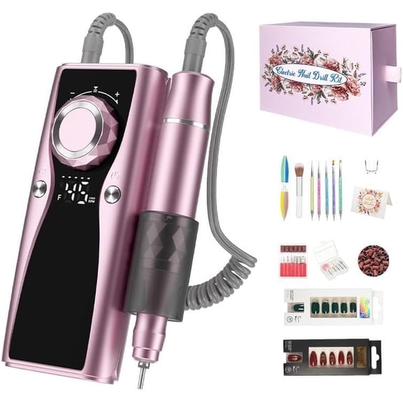 Electric Files, 45000 RPM Professional Drill for Nails Gel, Adjustable Speed E File for Nails, Cordless Rechargeable Drill Kit for Manicure Salon (, Box)