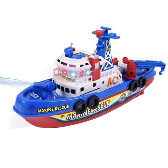 Electric Fireboat Toy Fire Fighting Vessel Toy Fire Ship Model Toy Marine Rescue Ship Toy Water Jet Boat Speed Boat Spray Water Ship Toy with Sounds & Lights Effect Christmas Gifts