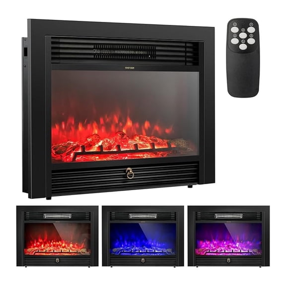Electric Fireplace, 28.5 Inch Firebox Heater, 750/1500W Wall Firebox with Control, 3 Color , 5 Brightness Settings 8H Timer, Electric Fireplace Inserts for RV