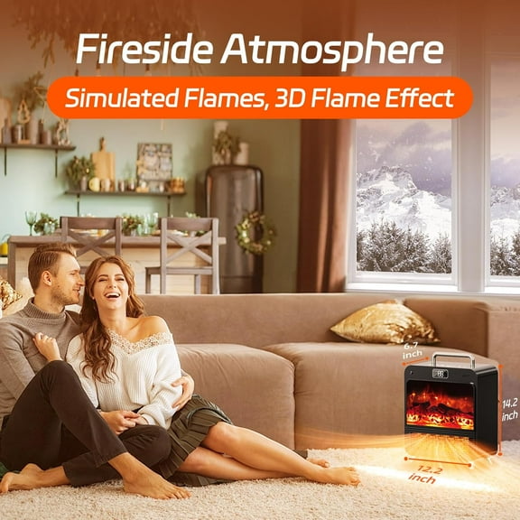 Electric Fireplace , 3-in-1 Portable Fireplace Heaters for Indoor Use, 750/1500W Space Indoor, 3D Flame, 3 Modes Fan & 12 Hours-Timer, Space with Remote Timer
