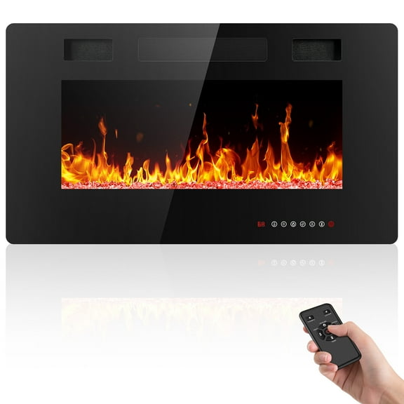 Electric Fireplace 30 inch, Recessed and Wall Mounted Electric Fireplace with Remote Control, Fireplace Heater, Linear Fireplace with Timer, Adjustable Flame Color, 750w/1500w, Black