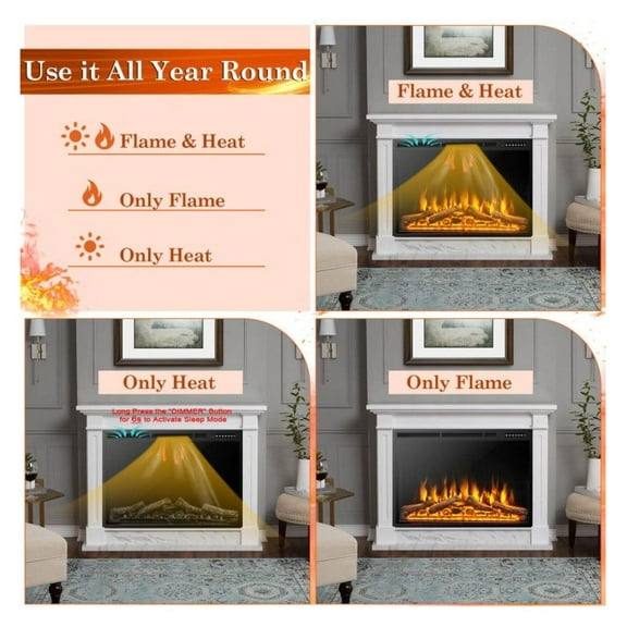 Electric Fireplace 34/37 Inch Recessed, Adjustable Flame Heater - Black Steel Fireplace for Living Room, Bedroom, 1500W, 5100 BTU, Remote Control, ETL Certified