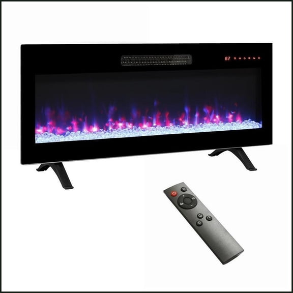 Electric Fireplace 36 Inch Recessed Wall Mounted with Remote, Multi-Color Flame LED Heater | Tempered Glass+Sheet Metal+Plastic | Electric