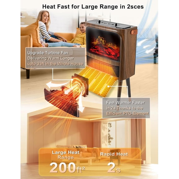 Electric Fireplace with 3D Realistic Flame, Humidifier, Thermostat, Safety Protection, Remote Control, Timer, Electric Space , 1500W/750W Portable Fireplace for Indoor Use