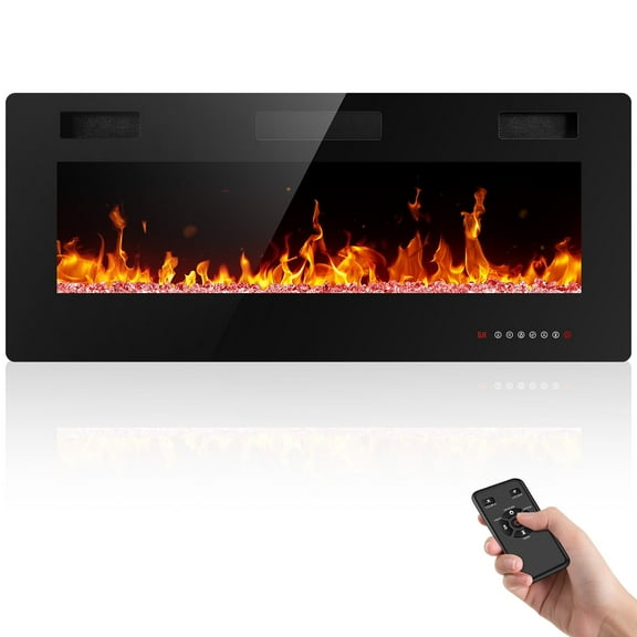 Electric Fireplace 42 inch, Recessed and Wall Mounted Electric Fireplace with Remote Control, Fireplace Heater, Linear Fireplace with Timer, Adjustable Flame Color, 750w/1500w, Black