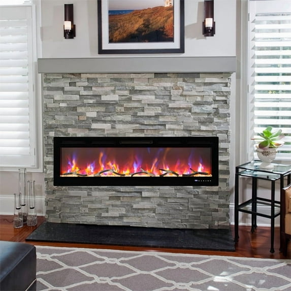 Electric Fireplace,60" Electric Fireplace Heater with WiFi, Recessed or Wall Mounted, Color Changing Flames, 750W/1500W Heater, Adjustable Flame Colors & Speed, 24-Hour Timer