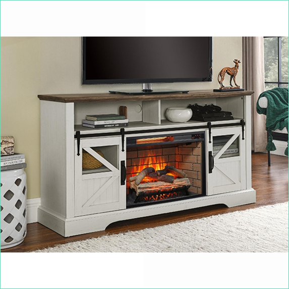 Electric Fireplace Entertainment Center, 60 Inch Farmhouse Style with Door Sensor, Jasmine White | Electric