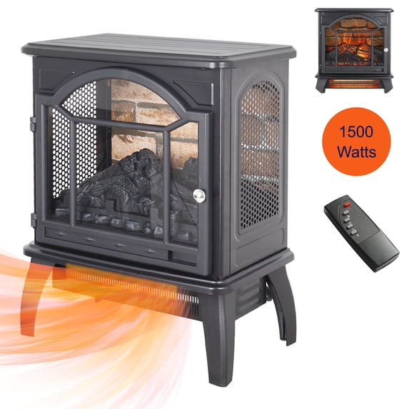 Electric Fireplace Heater, 18" Freestanding Fireplace Stove, 1400W Portable Space Heater for Home Room Office W/Anti-overheating, Adjustable, Virtual Flame