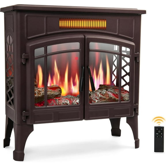Electric Fireplace Heater, Freestanding Stove Heater with 3D Realistic Flame Effect, Fireplace Stove Overheat Safety Protection for Indoor Use Bedroom,750W 1500W Retro Brown