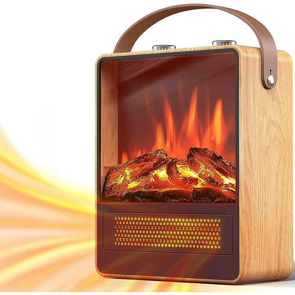 Electric Fireplace Heater for Indoor Use, 1500W/750W Space Heater Fireplace with 3D LED Flame, Double Safety Protection, Portable Fireplace Heater for Home Office Christmas Decoratio, Oak