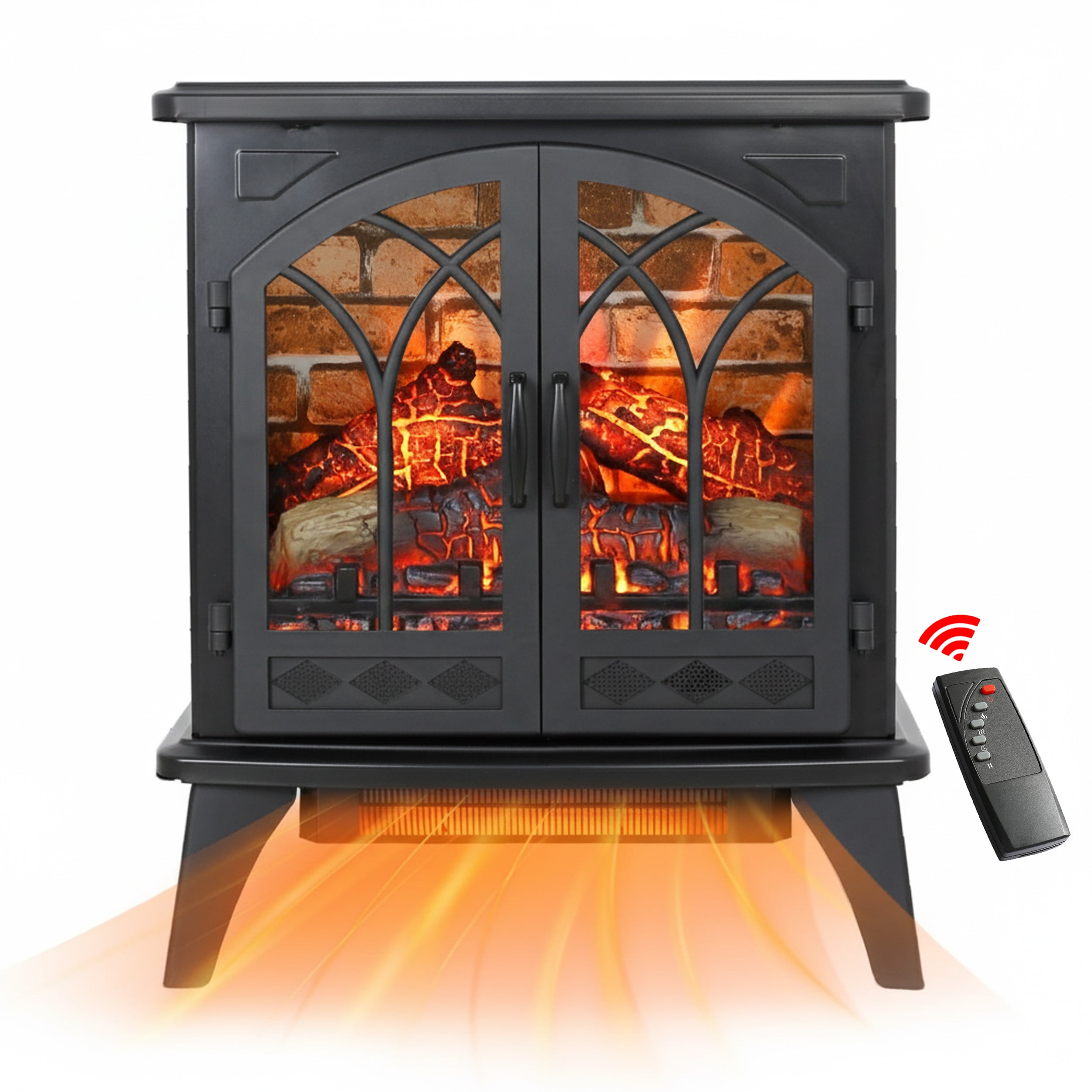 24'' Freestanding Electric Fireplace Heater Stove, Legahome Portable Infrared Fireplace Heater with Remote Control, 3D Realistic Flame, Adjustable Brightness, Temp Control and Timer, Brick Background