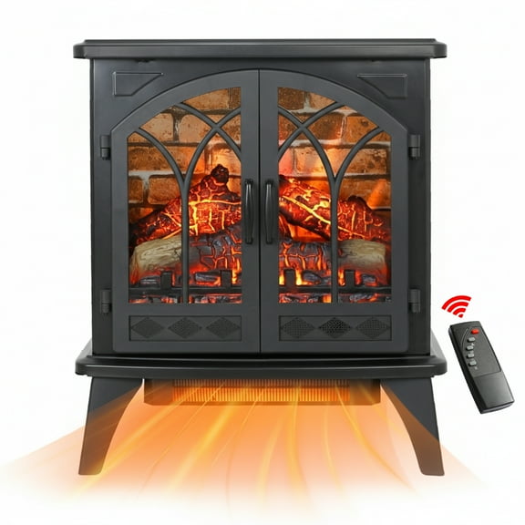 24'' Freestanding Electric Fireplace Heater Stove, Legahome Portable Infrared Fireplace Heater with Remote Control, 3D Realistic Flame, Adjustable Brightness, Temp Control and Timer, Brick Background