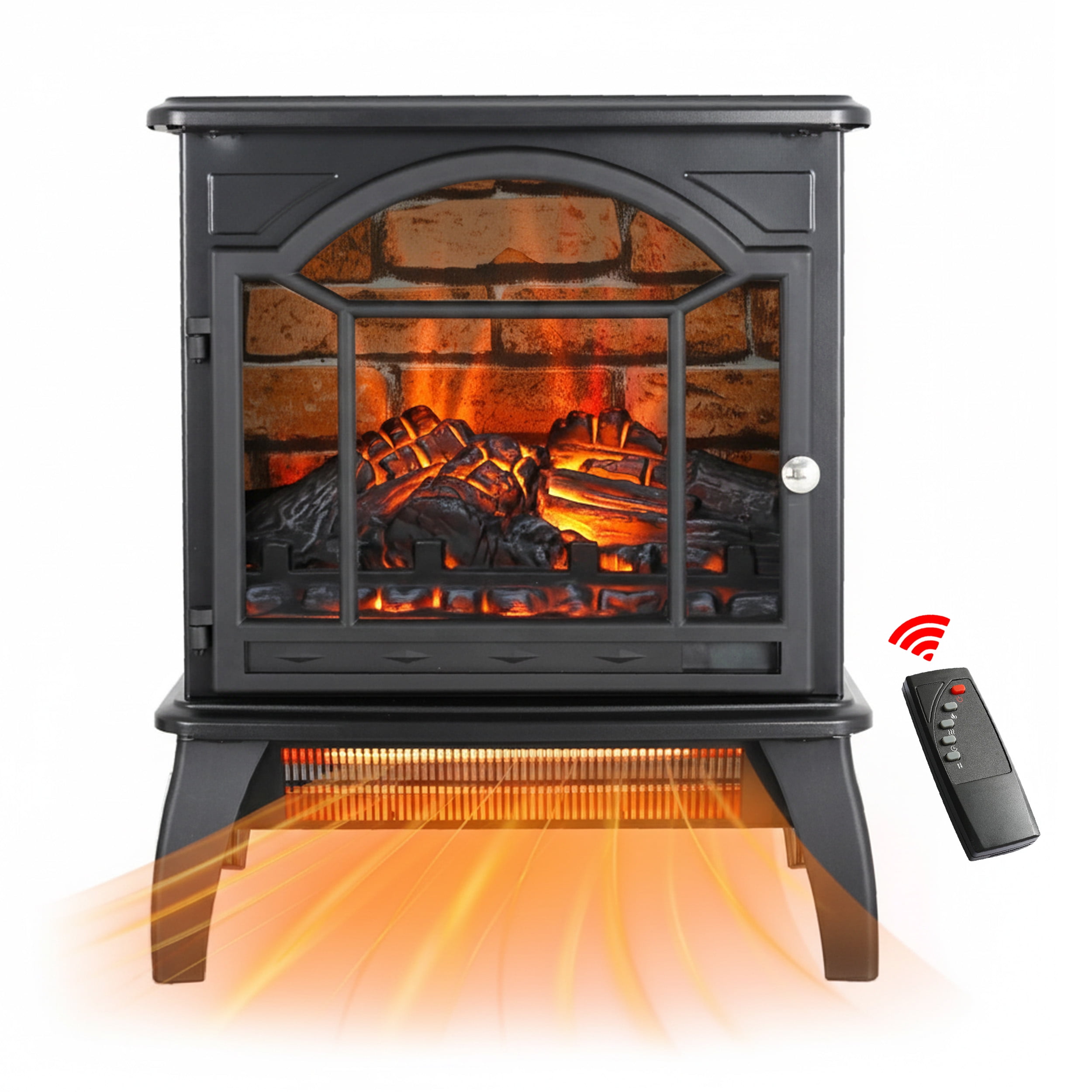 Electric Fireplace Heater Stove, Legahome 18'' Freestanding Infrared Fireplace Heater with Remote Control, 3D Realistic Flame, Adjustable Brightness, Temp Control and Timer, Brick Background