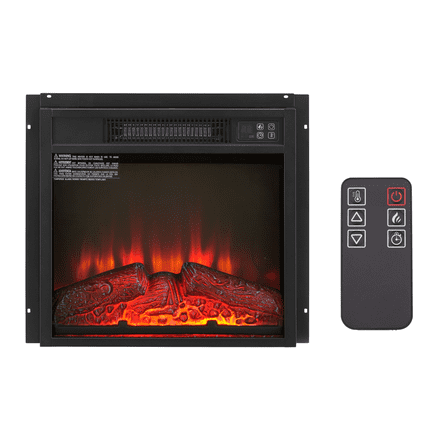 Electric Fireplace Insert 18 Inch 1400W 120V Remote Control Slim Heater with Realistic Flame and Log Set Black