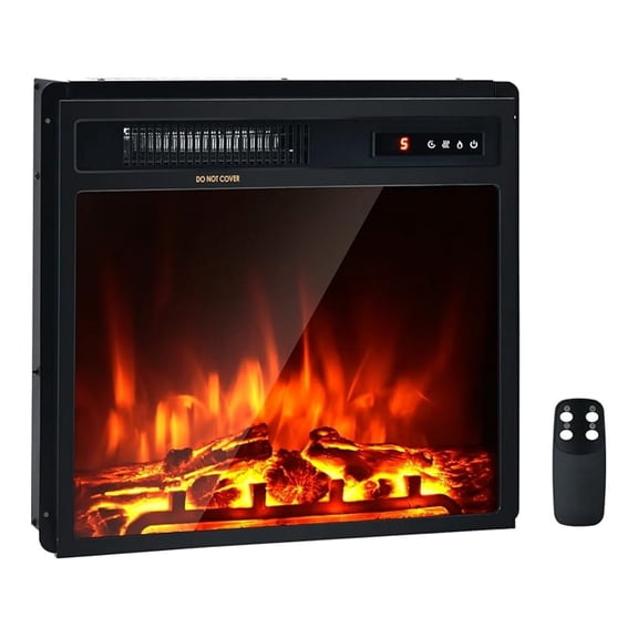 Electric Fireplace Insert 18 Inch, Recessed Fireplace Heater with 5-Level Adjustable Brightness, & 9H Timer, Overheat Protection, 750W/1500W, Fireplace Insert for TV Stand, Black