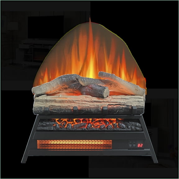 Electric Fireplace Insert, 23 Inch 3D Log Set Infrared Heater | Antique Black | Vent Free