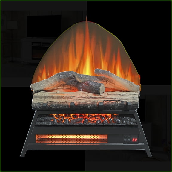 Electric Fireplace Insert, 23 Inch 3D Log Set Infrared Heater | Antique Black | Vent Free