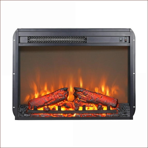 Electric Fireplace Insert, 23-Inch with Realistic Flame & Log Set | Tempered Glass+Sheet Metal | Vent Free