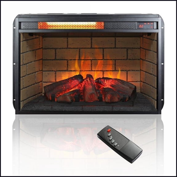 Electric Fireplace Insert, 26 Inch Infrared Quartz Heater with Wood Logs & Vintage Brick | Vent Free | Tempered Glass+Sheet Metal+Plastic
