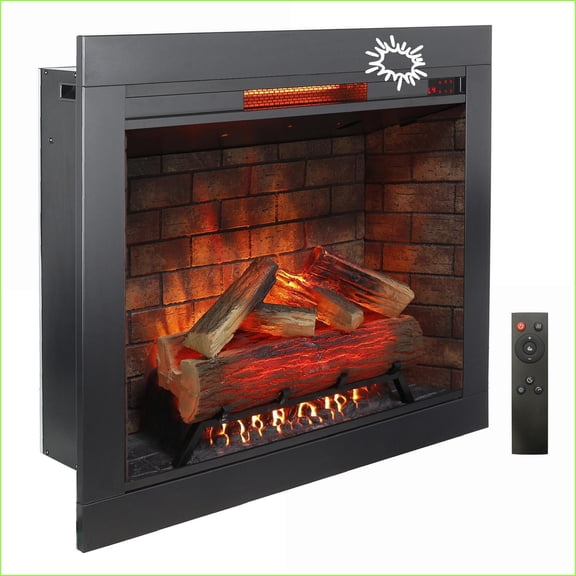 Electric Fireplace Insert, 33-Inch Western Modern with Realistic Flames & Crackling Sound | Tempered Glass+Sheet Metal | Vent Free