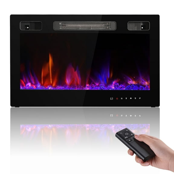 Electric Fireplace Insert 36" Realsmart 1500W Wall Mounted Fireplaces Recessed Heaters Remote Control Slim Black Fireplace Touch Screen Timer 12 Flame Colors LED Decor Low Noise
