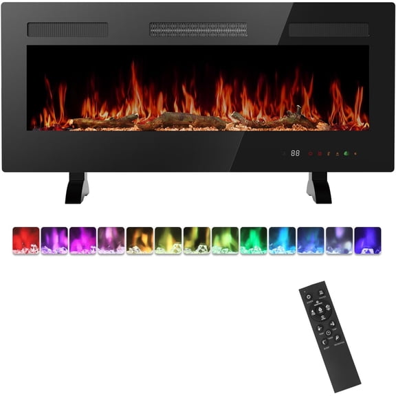 Electric Fireplace Insert, 42 Inch Wall Mounted or Recessed Fireplace, 750W/1500W Heater with Remote, Freestanding Fireplace with Adjustable Multicolor Flame, 12H Timer and Touch Panel Control