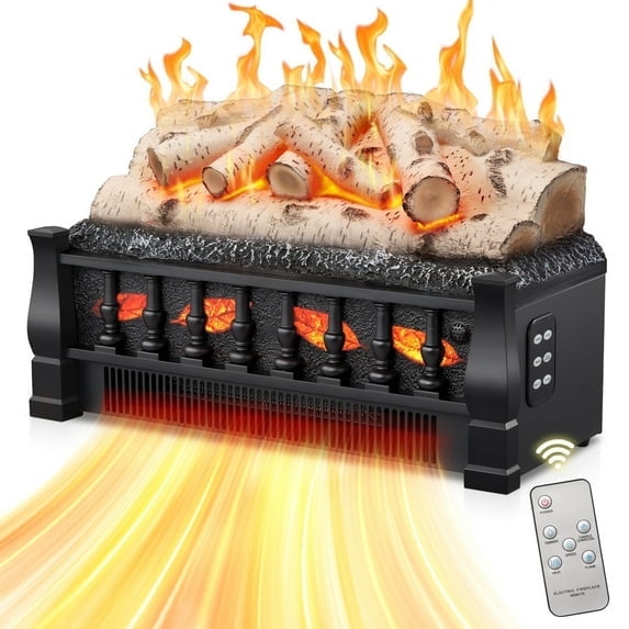 Electric Fireplace Log Set Heater 21IN, Remote Control, Flame Brightness Adjustable, Realistic Ember Bed,750W/1500W