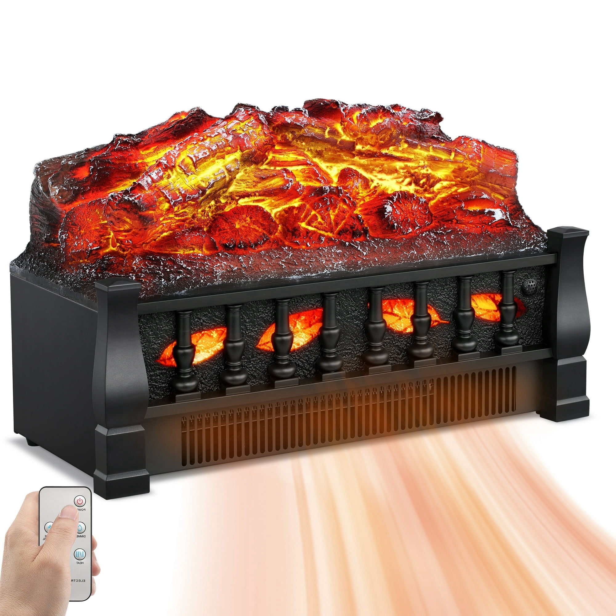 Electric Fireplace Log Set Heater 21IN, Remote Control, Flame Brightness Adjustable, Realistic Ember Bed