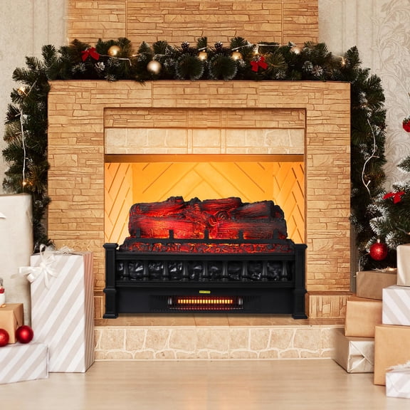 Electric Fireplace Logs Inserts Heater, 20-Inch Electric Fireplace Logs with 5 Adjustable Flame Colors, 1,000 Sq Ft Electric Log Set with Thermostat, Timer, Overheating Protect, 1500W, Black