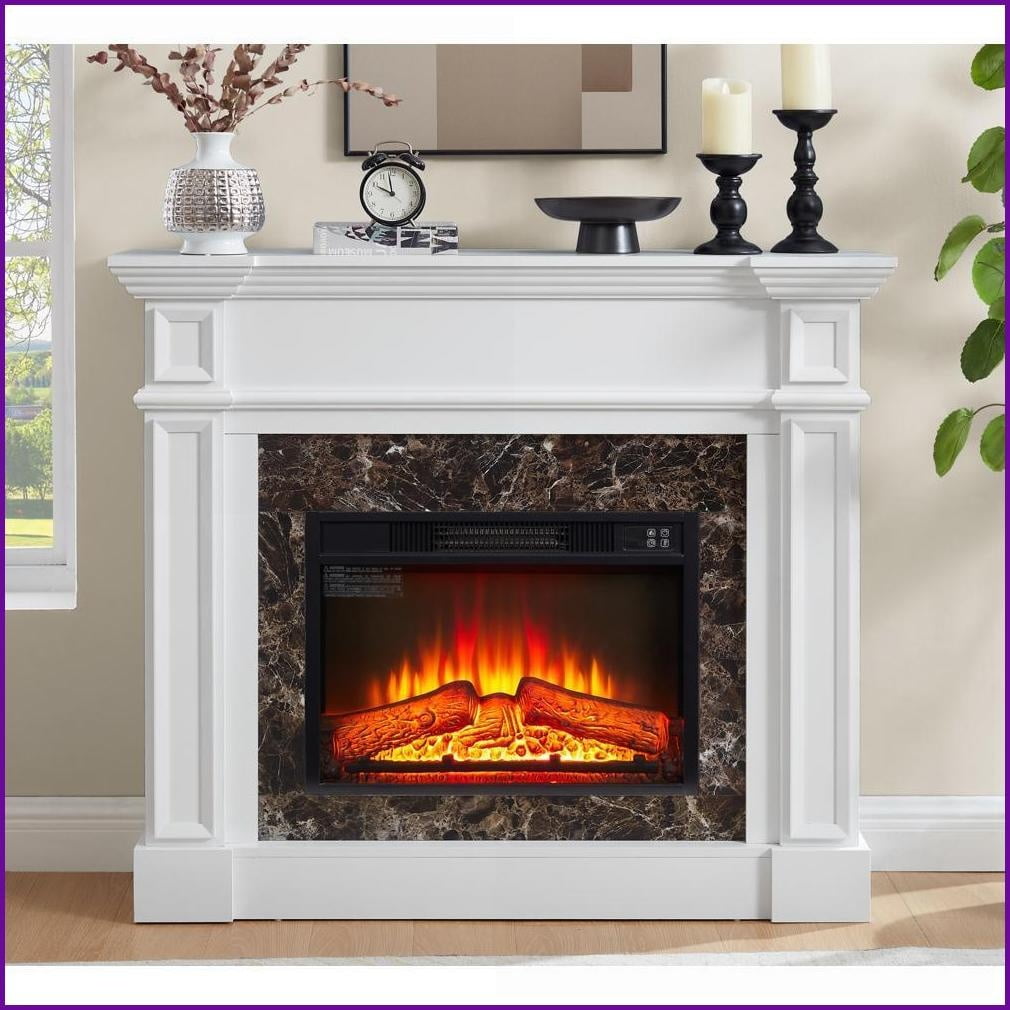 Electric Fireplace Mantel, 45.7”W Freestanding Heater with Remote, Timer, LED Flame | White | MDF