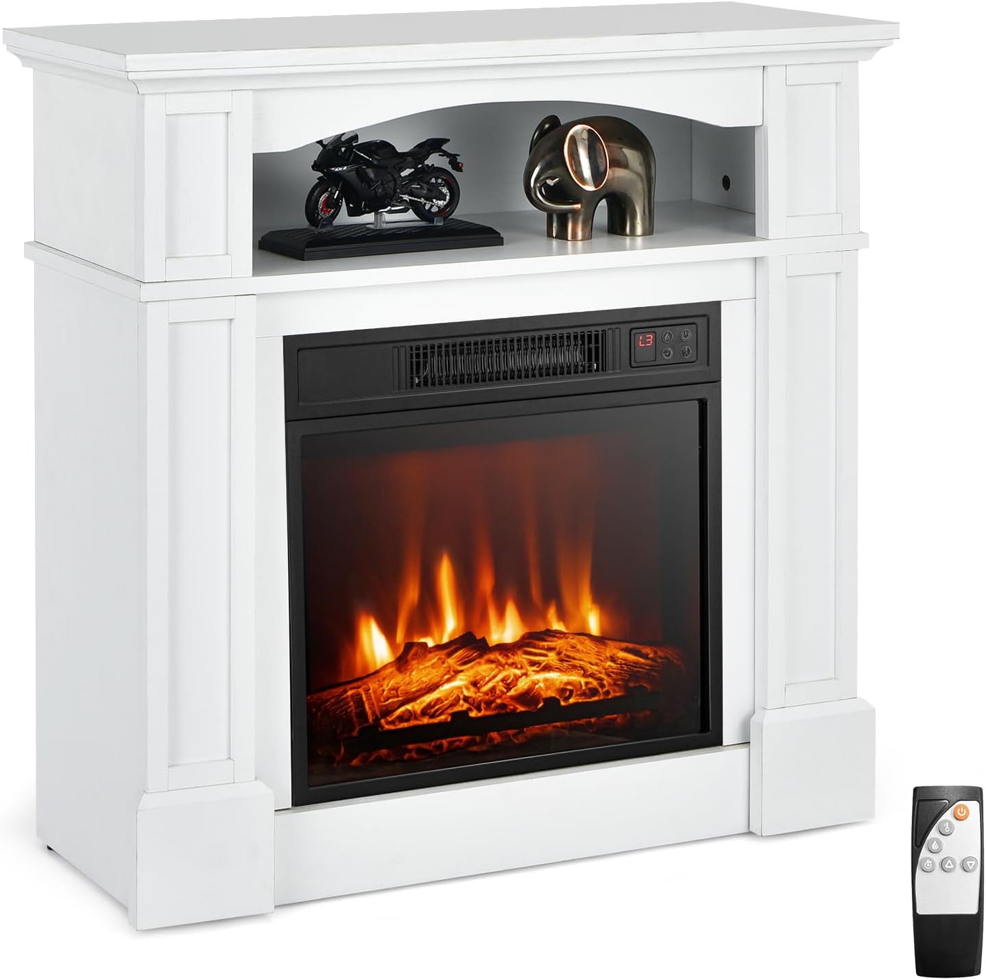 Electric Fireplace Mantel, Freestanding Wooden Surround Firebox with