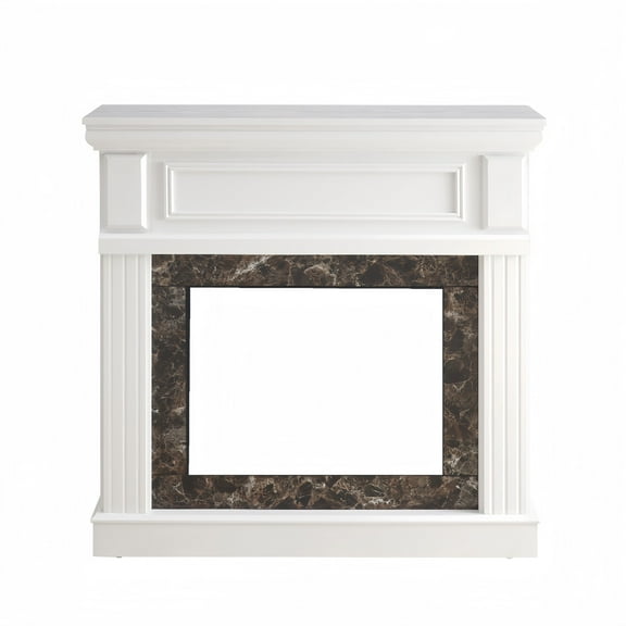 Electric Fireplace Mantel Shelf with 3D Textured Front Panel, Spacious 41" Wide Wall Mount Display Mantle in White for Decor & Storage