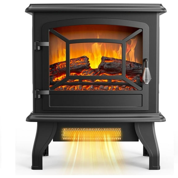 Electric Fireplace Stove, 20''H Freestanding Electric Space Heater with Temperature Adjustable, Realistic Flame Effect & Overheat Protectio for Indoor Bedroom Dorm Office Use, 1400W