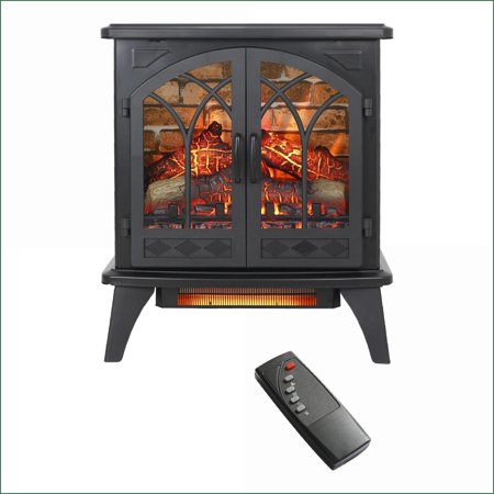 Electric Fireplace Stove, 24 Inch Retro Style with 3D Flame & Remote | Freestanding | Antique Black