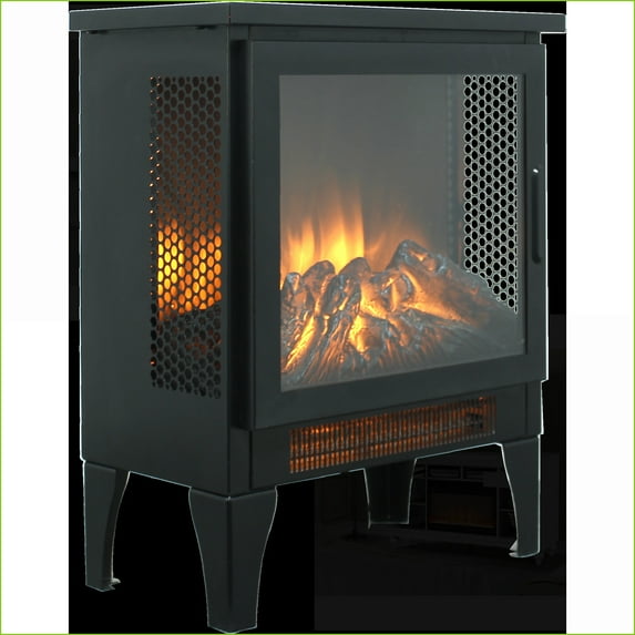 Electric Fireplace Stove Heater, 17in 3D Flame, Black | Freestanding | Tempered Glass+Sheet Metal