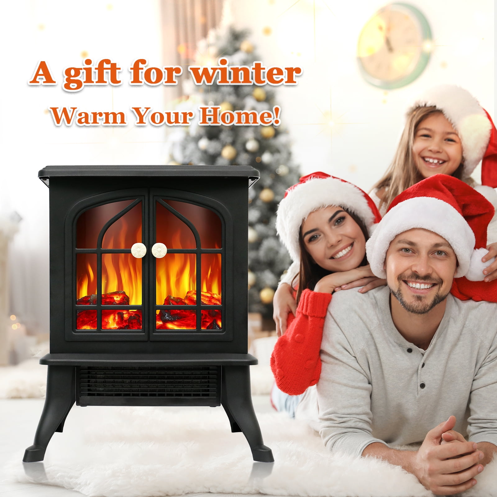 Electric Fireplace Stove Heater, 750W/1500W Fireplace Heater, 3D