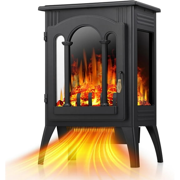 Electric Fireplace Stove Heater with Thermostat Control, 16" Infrared Faux Fireplace Space Heater, 2 Heat Modes, Cool Touch Exterior, Overheat Protection, Freestanding Indoor Fireplace, 1500W