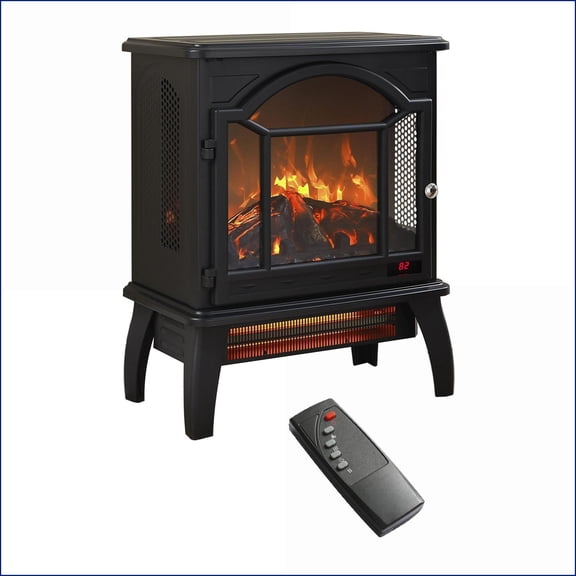 Electric Fireplace Stove with 3D Flame & Remote Control | Freestanding | Antique Black
