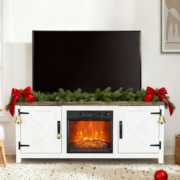 IHOMEadore Rustic Electric Fireplace TV Stand up for 65-Inch TVs with Adjustable Shelves and Farmhouse Charm