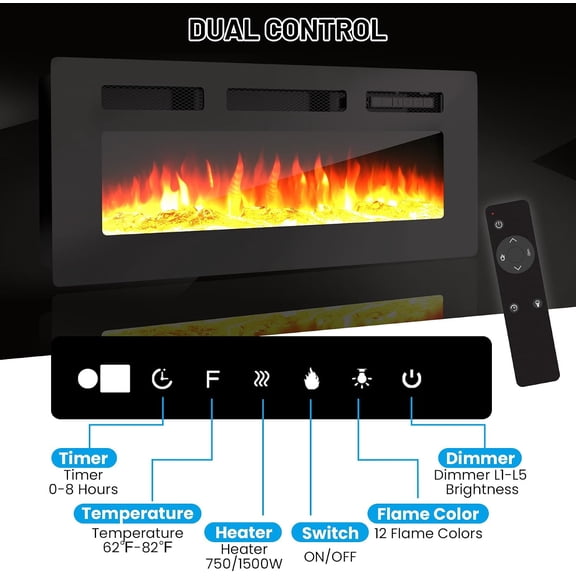 Electric Fireplace TV Stand Media Console for Living Room, Entertainment Center Cabinet, Space Heater Insert, Storage Shelves for TV Setup