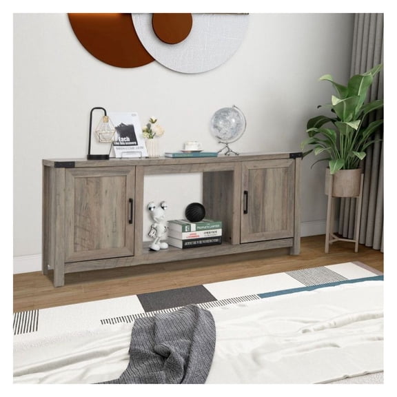 Electric Fireplace TV Stand with Storage, Fits TVs up to 70 Inch, Farmhouse Console Table with Adjustable Shelves, Media Center for Living Room & Bedroom