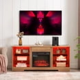 thumbnail image 1 of Electric Fireplace TV Stand for TVs up to 62", Modern Entertainment Center with 3D LED Flame, Glass Shelves and USB Charging Outlets, Media Console for Living Room, Oak, 1 of 20