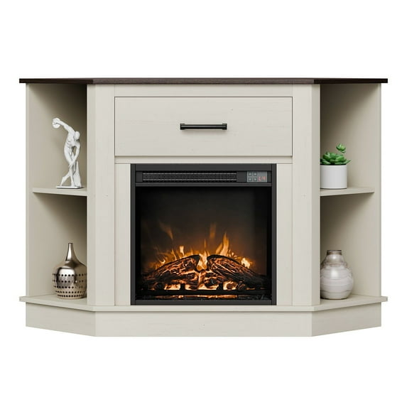 Electric Fireplace TV Stand for 50" TVs, Farmhouse Entertainment Center with 18" Fireplace, LED Lights, Storage Cabinets & Drawers