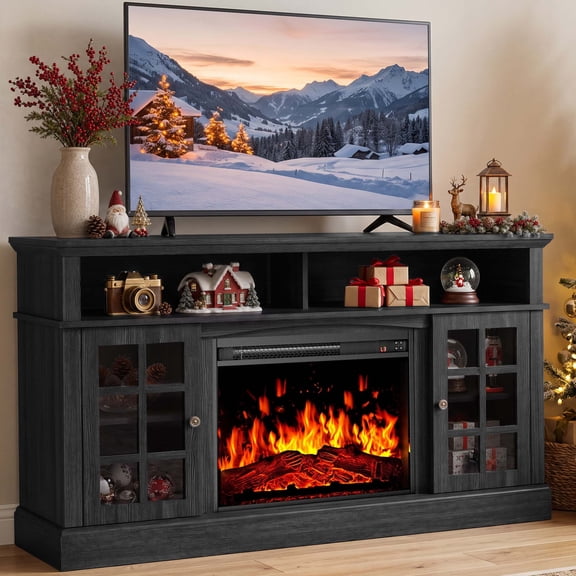 Electric Fireplace TV Stand for 75″ TVs Fireplace Entertainment Center TV Console Table with 23″ Fireplace, Holds up to 200 lbs