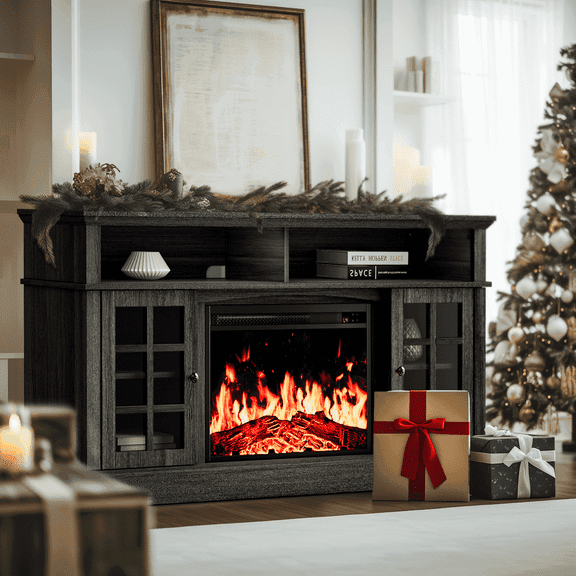 Electric Fireplace TV Stand for 75″ TVs Fireplace Entertainment Center TV Console Table with 23″ Fireplace, Holds up to 200 lbs