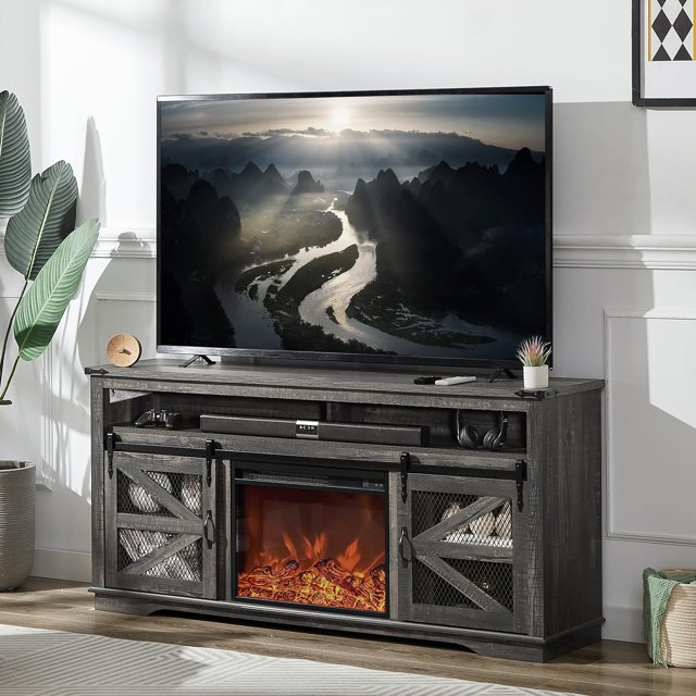 Electric Fireplace TV Stand for 75inch TV, Farmhouse Entertainment