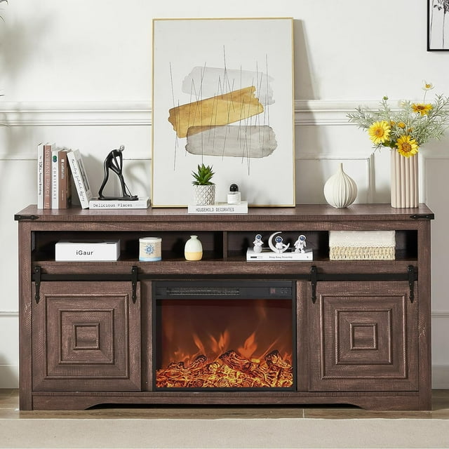 Electric Fireplace TV Stand for 75inch TV, Farmhouse Entertainment