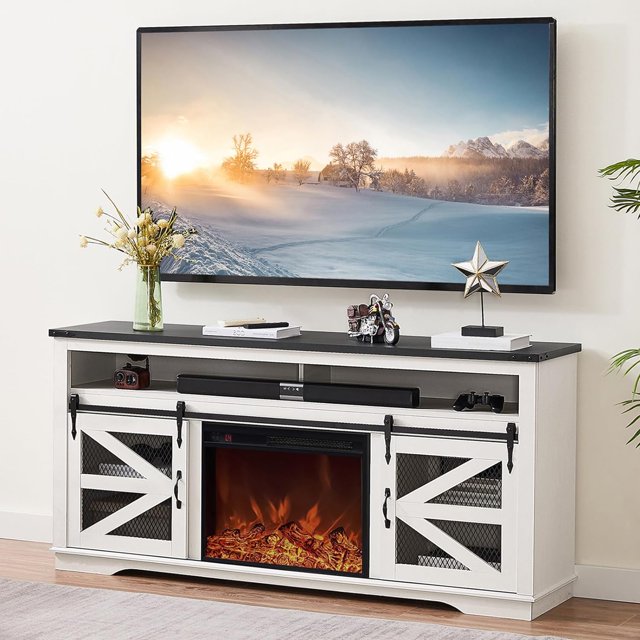 Electric Fireplace TV Stand for 75inch TV, Farmhouse Entertainment